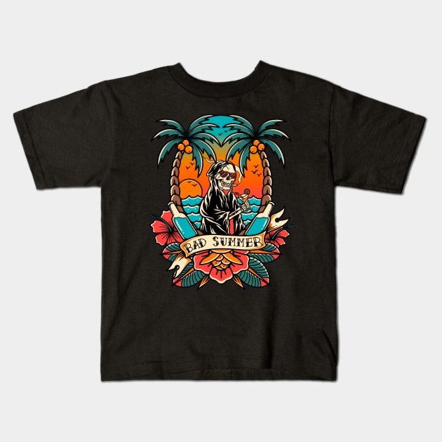 Summer skull Kids T-Shirt by ILLUSTRA.13